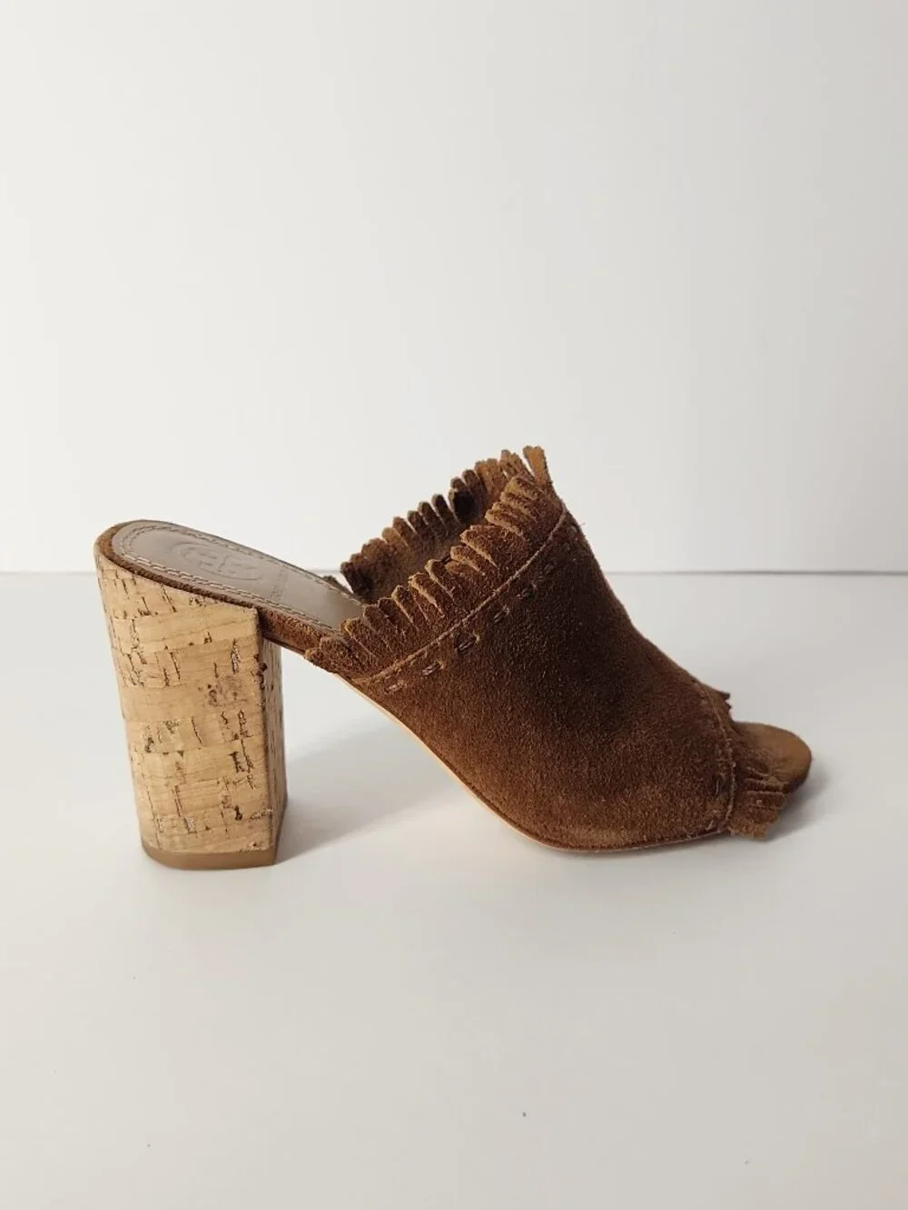 Tory Burch Huntington Festival Brown suede fringe mule sandal heel shoes 5.5 M